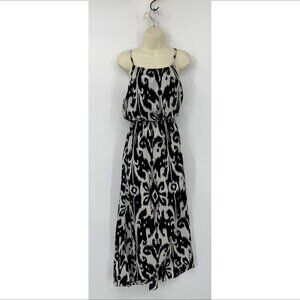 Athleta Ikat Bloom maxi dress black white Faux wrap skirt tulip halter Medium